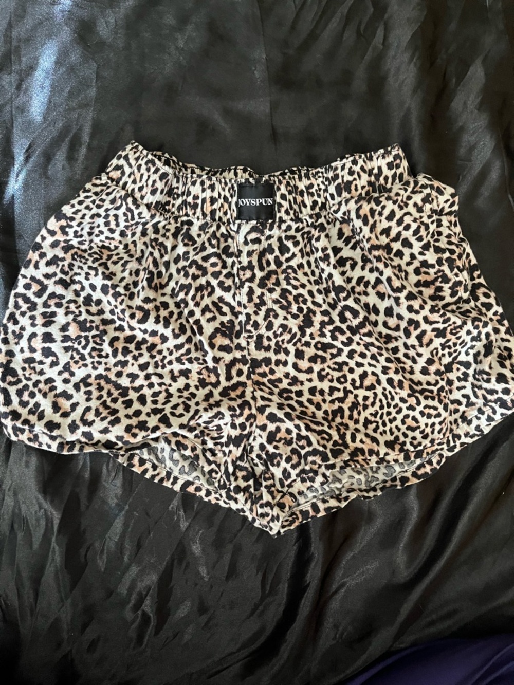 Leopard Print Women’s Lounge Shorts - Beige Black
